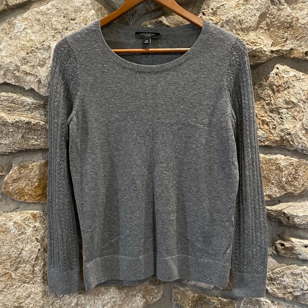 Grey Ann Taylor Petite Alpaca & Wool Blend Sweater w delicate sleeve detail MP